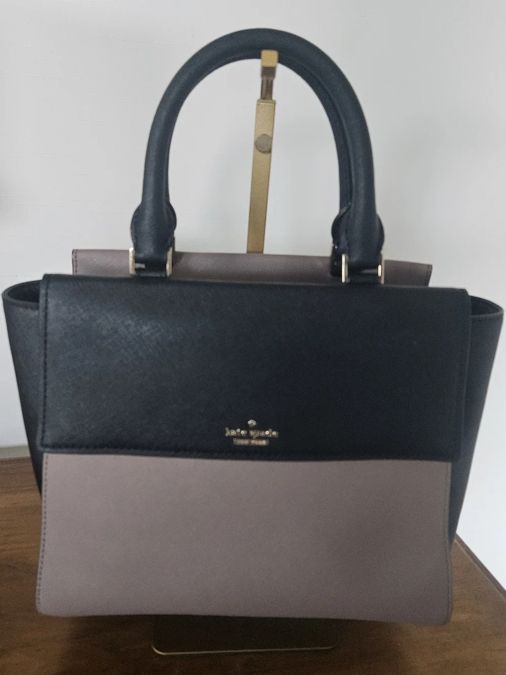 kate spade Black and Taupe Colorblock Structured Satchel